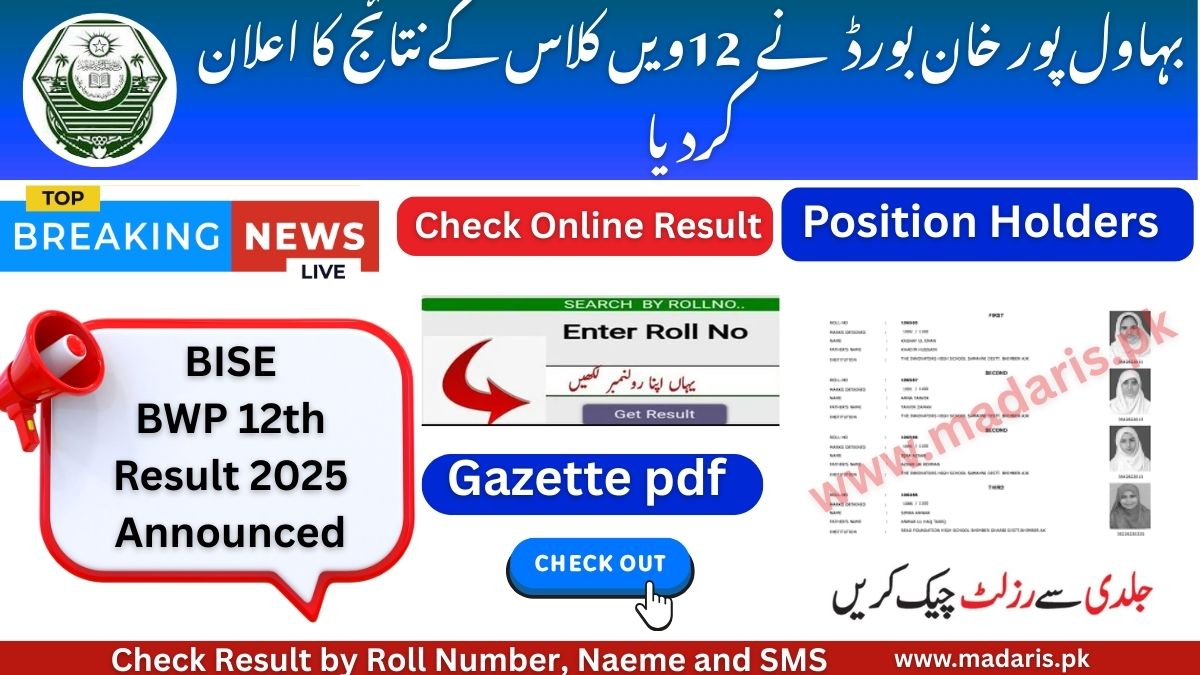 BISE BWP 2nd Year Result Check By Roll Number 2025 - Bahawalpur Board 11th Class Gazette pdf