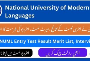 NUML Entry Test Result Merit List, Interview List