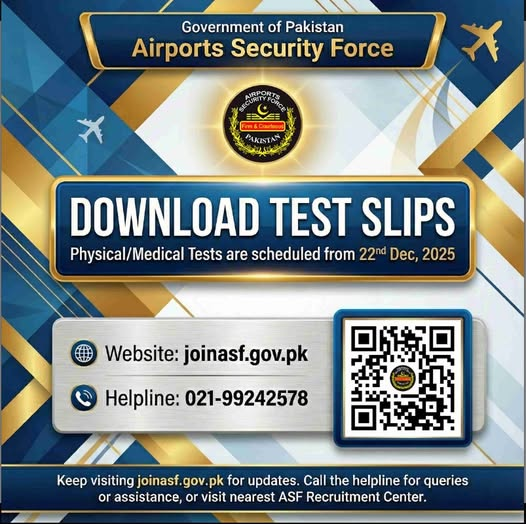 ASF Written Test Slip 2025 Physical and Medical Test