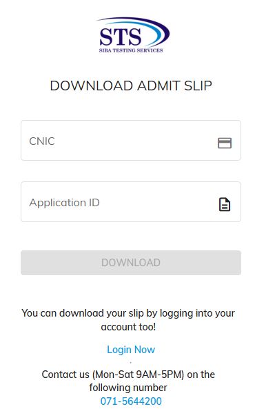 apply.sts.net.pk Slip STS Candidate Portal SIBA Testing Services
