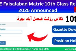 BISE FSD 10th Class Result Check by Roll Number 2025