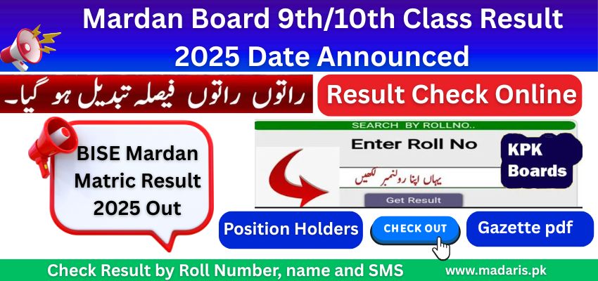 BISE Mardan Result 2025 9th And 10th Class