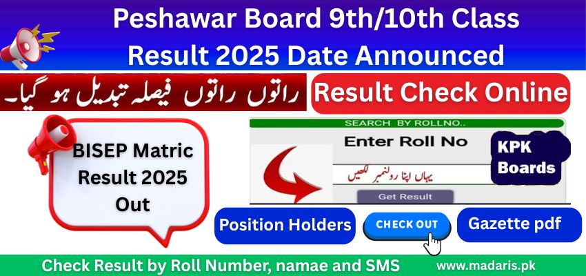 BISEP peshawar board Result 2025 Class 10th and 9th