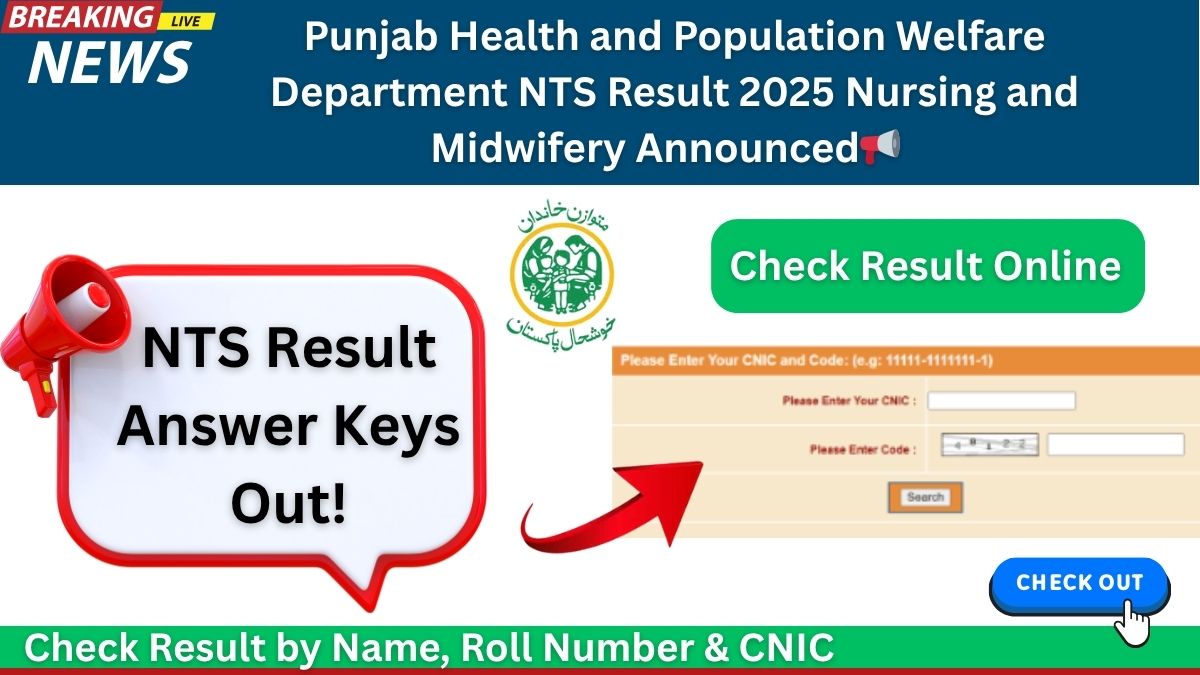 Punjab Health and Population Welfare Department NTS Result 2025 Nursing and Midwifery