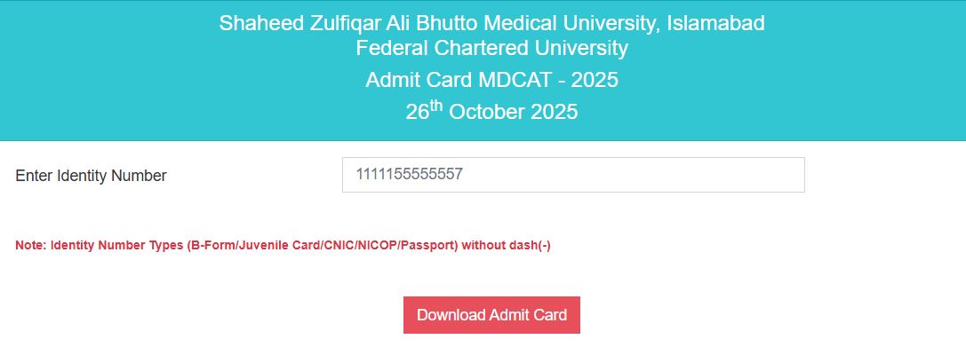 SZABMU MDCAT Admit Card Download